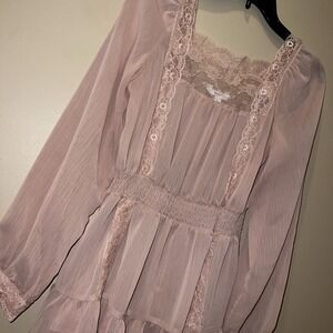 Candies L Blush Pink Embroidered Lace Flowy Bohemian Hippie Peasant Fairy Sheer